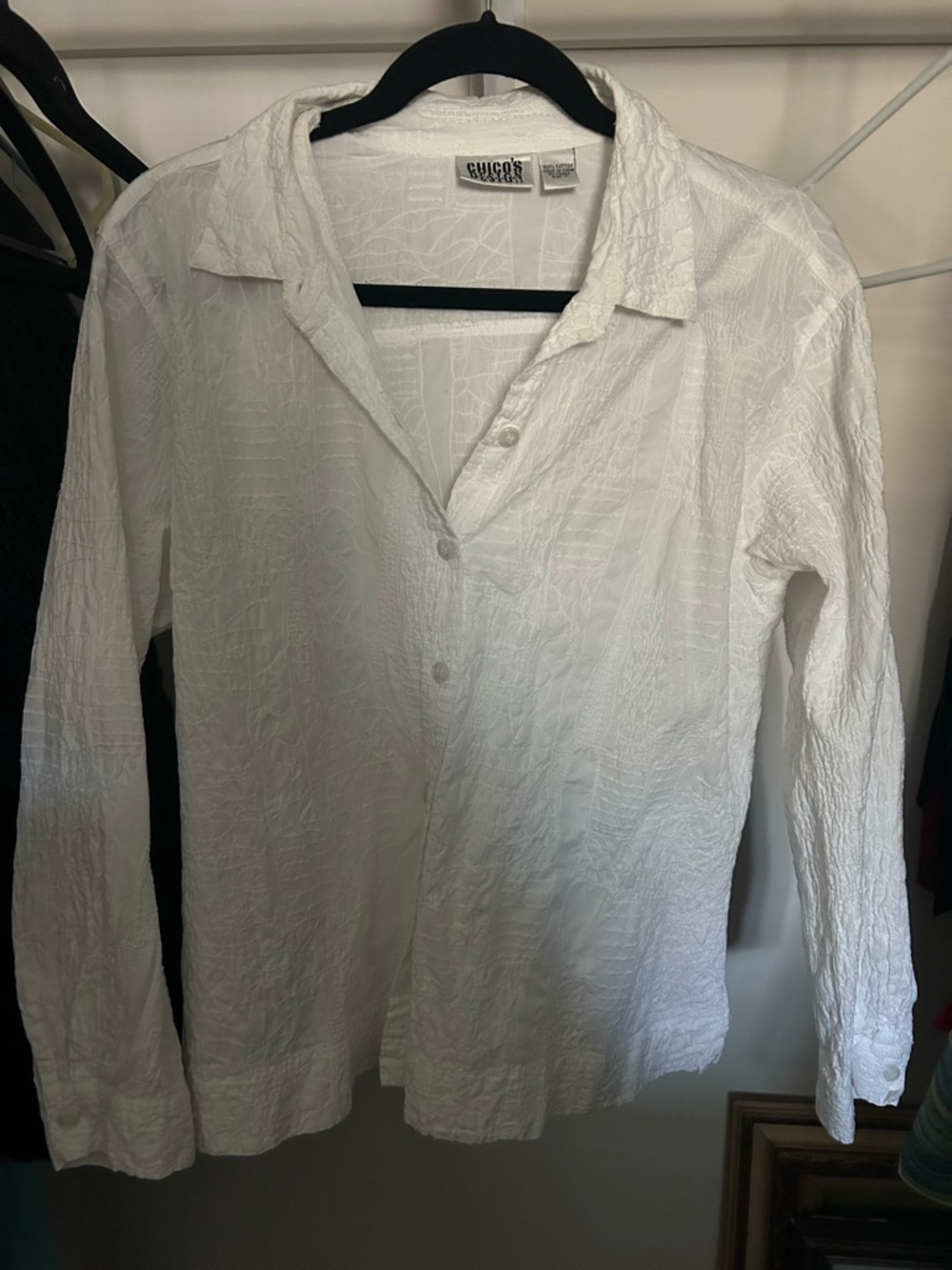 Chico's Design White Textured Cotton Button-Up Shirt size 3